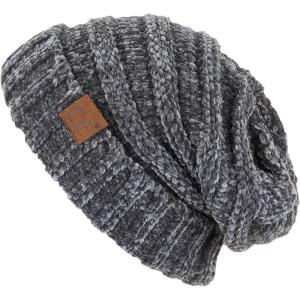 imageCC Hat100 Oversized Baggy Slouch Thick Warm Cap Hat Skully Cable Knit BeanieDk Mel Grey Chenille