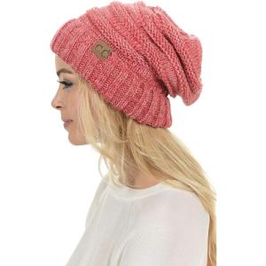 imageCC Hat100 Oversized Baggy Slouch Thick Warm Cap Hat Skully Cable Knit BeanieDk Rose Mix