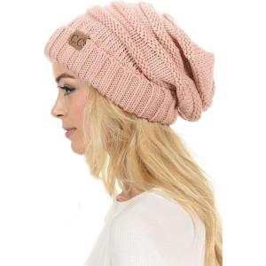 imageCC Hat100 Oversized Baggy Slouch Thick Warm Cap Hat Skully Cable Knit BeanieIndi Pink