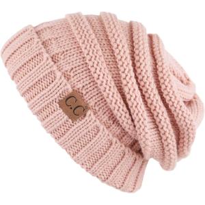 imageCC Hat100 Oversized Baggy Slouch Thick Warm Cap Hat Skully Cable Knit BeanieIndi Pink Solid