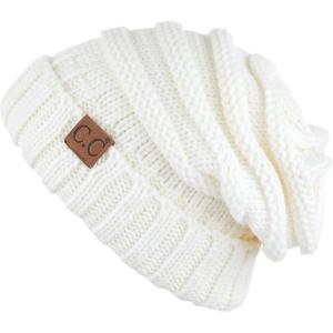 imageCC Hat100 Oversized Baggy Slouch Thick Warm Cap Hat Skully Cable Knit BeanieIvory