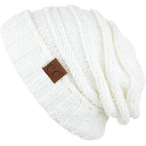 imageCC Hat100 Oversized Baggy Slouch Thick Warm Cap Hat Skully Cable Knit BeanieIvory Chenille