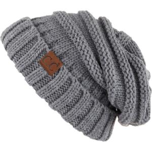 imageCC Hat100 Oversized Baggy Slouch Thick Warm Cap Hat Skully Cable Knit BeanieLt Mel Grey Solid