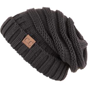 imageCC Hat100 Oversized Baggy Slouch Thick Warm Cap Hat Skully Cable Knit BeanieMel Grey