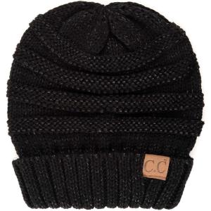imageCC Hat100 Oversized Baggy Slouch Thick Warm Cap Hat Skully Cable Knit BeanieMetallic Black