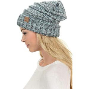 imageCC Hat100 Oversized Baggy Slouch Thick Warm Cap Hat Skully Cable Knit BeanieMint Mix