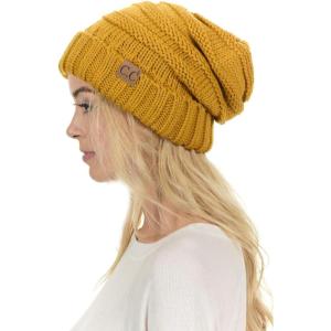 imageCC Hat100 Oversized Baggy Slouch Thick Warm Cap Hat Skully Cable Knit BeanieMustard