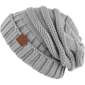 imageCC Hat100 Oversized Baggy Slouch Thick Warm Cap Hat Skully Cable Knit BeanieNaturalgrey