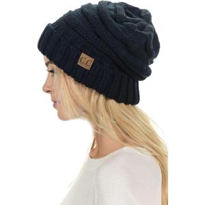 imageCC Hat100 Oversized Baggy Slouch Thick Warm Cap Hat Skully Cable Knit BeanieNavy