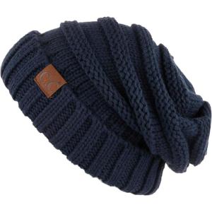 imageCC Hat100 Oversized Baggy Slouch Thick Warm Cap Hat Skully Cable Knit BeanieNavysolid