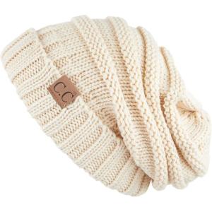 imageCC Hat100 Oversized Baggy Slouch Thick Warm Cap Hat Skully Cable Knit BeanieNew Beige Solid
