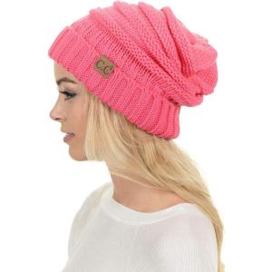imageCC Hat100 Oversized Baggy Slouch Thick Warm Cap Hat Skully Cable Knit BeanieNew Candy Pink