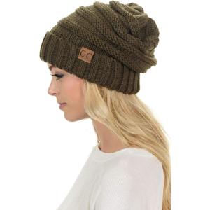 imageCC Hat100 Oversized Baggy Slouch Thick Warm Cap Hat Skully Cable Knit BeanieNew Olive