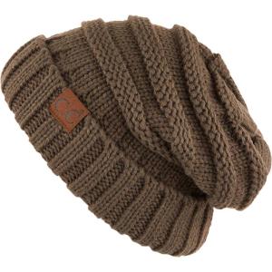 imageCC Hat100 Oversized Baggy Slouch Thick Warm Cap Hat Skully Cable Knit BeanieNew Olive Solid