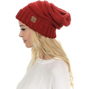 imageCC Hat100 Oversized Baggy Slouch Thick Warm Cap Hat Skully Cable Knit BeanieRed