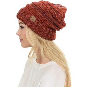 imageCC Hat100 Oversized Baggy Slouch Thick Warm Cap Hat Skully Cable Knit BeanieRust Mix