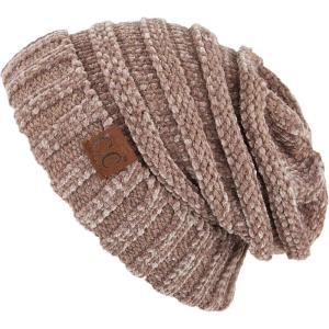 imageCC Hat100 Oversized Baggy Slouch Thick Warm Cap Hat Skully Cable Knit BeanieTaupe Chenille
