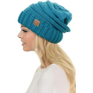 imageCC Hat100 Oversized Baggy Slouch Thick Warm Cap Hat Skully Cable Knit BeanieTeal