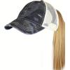imageCC Ponycap Messy High Bun Ponytail Adjustable Mesh Trucker Baseball Cap HatCamo Black