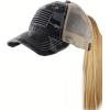 imageCC Ponycap Messy High Bun Ponytail Adjustable Mesh Trucker Baseball Cap HatCamo Gray  Flag