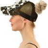 imageCC Ponycap Messy High Bun Ponytail Adjustable Mesh Trucker Baseball Cap HatCriss Cross Cow Brown