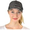 imageCC Ponycap Messy High Bun Ponytail Adjustable Mesh Trucker Baseball Cap HatCriss Cross Mesh Black
