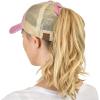 imageCC Ponycap Messy High Bun Ponytail Adjustable Mesh Trucker Baseball Cap HatCriss Cross Mesh Flag Sweet Pink