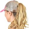 imageCC Ponycap Messy High Bun Ponytail Adjustable Mesh Trucker Baseball Cap HatCriss Cross Mesh Pink