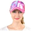 imageCC Ponycap Messy High Bun Ponytail Adjustable Mesh Trucker Baseball Cap HatCriss Cross Mesh Tie Dye Hot Pink