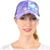 imageCC Ponycap Messy High Bun Ponytail Adjustable Mesh Trucker Baseball Cap HatCriss Cross Mesh Tie Dye Purple