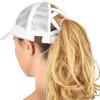 imageCC Ponycap Messy High Bun Ponytail Adjustable Mesh Trucker Baseball Cap HatCriss Cross Mesh White