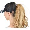 imageCC Ponycap Messy High Bun Ponytail Adjustable Mesh Trucker Baseball Cap HatCriss Cross Stars and Flag  Black