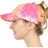 imageCC Ponycap Messy High Bun Ponytail Adjustable Mesh Trucker Baseball Cap HatCriss Cross Tie Dye Orange