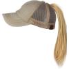 imageCC Ponycap Messy High Bun Ponytail Adjustable Mesh Trucker Baseball Cap HatDistressed Beige