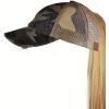 imageCC Ponycap Messy High Bun Ponytail Adjustable Mesh Trucker Baseball Cap HatDistressed Camo Gray
