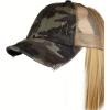 imageCC Ponycap Messy High Bun Ponytail Adjustable Mesh Trucker Baseball Cap HatDistressed Camo Gray