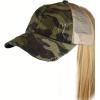 imageCC Ponycap Messy High Bun Ponytail Adjustable Mesh Trucker Baseball Cap HatDistressed Camo Olive