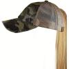 imageCC Ponycap Messy High Bun Ponytail Adjustable Mesh Trucker Baseball Cap HatDistressed Camo Olive