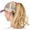 imageCC Ponycap Messy High Bun Ponytail Adjustable Mesh Trucker Baseball Cap HatDistressed Patch  Burgundy