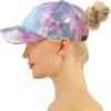 imageCC Ponycap Messy High Bun Ponytail Adjustable Mesh Trucker Baseball Cap HatDistressed Tie Dye Baby Pink