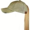 imageCC Ponycap Messy High Bun Ponytail Adjustable Mesh Trucker Baseball Cap HatLadder Olive