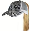 imageCC Ponycap Messy High Bun Ponytail Adjustable Mesh Trucker Baseball Cap HatSnake Print BlackWhite