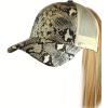 imageCC Ponycap Messy High Bun Ponytail Adjustable Mesh Trucker Baseball Cap HatSnake Print Natural