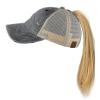 imageCC Ponycap Messy High Bun Ponytail Adjustable Mesh Trucker Baseball Cap HatWashed Black