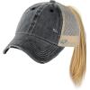 imageCC Ponycap Messy High Bun Ponytail Adjustable Mesh Trucker Baseball Cap HatWashed Black