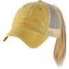 imageCC Ponycap Messy High Bun Ponytail Adjustable Mesh Trucker Baseball Cap HatWashed Mustard