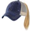 imageCC Ponycap Messy High Bun Ponytail Adjustable Mesh Trucker Baseball Cap HatWashed Navy