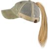imageCC Ponycap Messy High Bun Ponytail Adjustable Mesh Trucker Baseball Cap HatWashed Olive