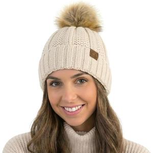 imageCC Beanie Womens Cozy Chenille Pom Hat  Warm Fashionable Soft Touch Winter BeanieBeige