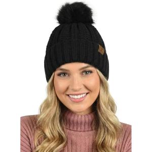 imageCC Beanie Womens Cozy Chenille Pom Hat  Warm Fashionable Soft Touch Winter BeanieBlack  Black Pom